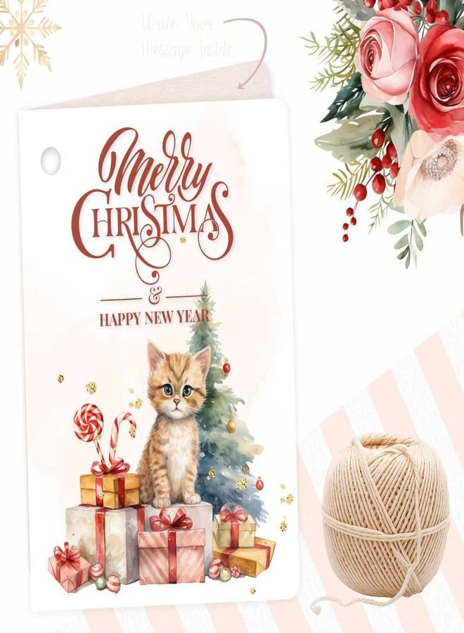 Chic a Choc بطاقات تهنئة بعيد الميلاد المجيد ورأس السنة الجديدة، بطاقات هدايا. بطاقات صغيرة بتصميم ألوان مائية. عبوة من 25 بطاقة. مزودة بخيط من الجوت. تُستخدم لتعليقها على علب الهدايا أو علب الكيك. - Image 1